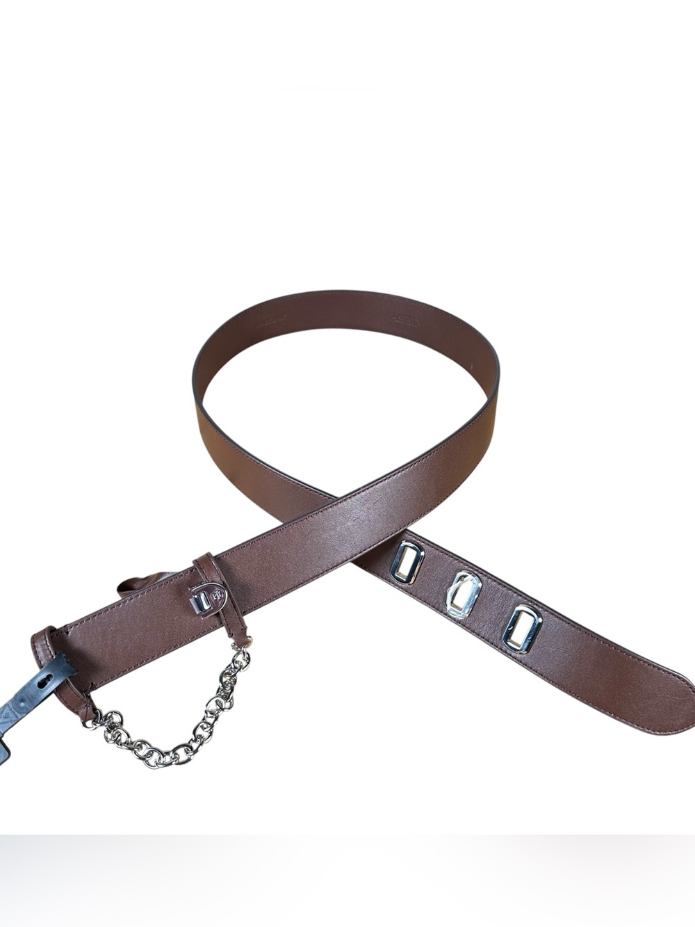RALPH LAUREN Logo Flip-Lock Chain-Embellished Wide Leather Belt - Picture 4 of 9